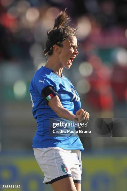 Barbara Bonansea of Italy celebrates after scoring the team's third goal during the FIFA Women's World Cup Qualifier match between Italy and Romania...