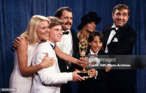 Alley Mills, Jason Hervey, Olivia d'Abo, Josh Saviano and Dan Luria holding Emmy Award at The 40th Primetime Emmy Awards on August 28, 1988 at...