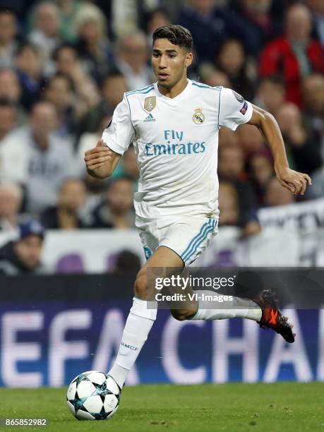 Achraf Hakimi of Real Madrid during the UEFA Champions League group H match between Real Madrid and Tottenham Hotspur on October 17, 2017 at the...