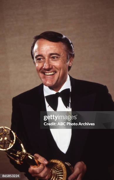 Robert Vaughn holds his Emmy award in the press room at The 30th Primetime Emmy Awards on September17, 1978 at Pasadena Civic Auditorium, Pasadena,...