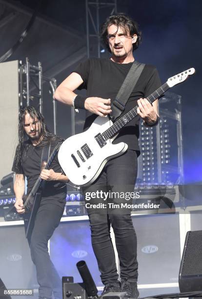 Joe Duplantier of Gojira performs during the Monster Energy Aftershock Festival at Discovery Park on October 21, 2017 in Sacramento, California.