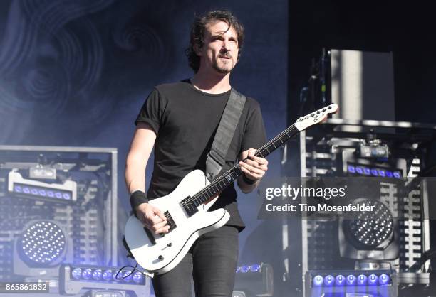 Joe Duplantier of Gojira performs during the Monster Energy Aftershock Festival at Discovery Park on October 21, 2017 in Sacramento, California.