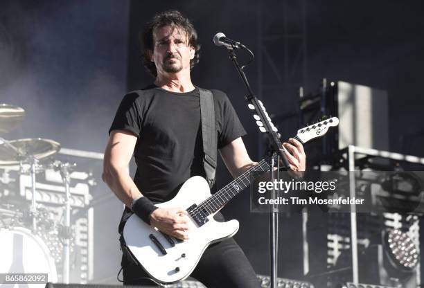 Joe Duplantier of Gojira performs during the Monster Energy Aftershock Festival at Discovery Park on October 21, 2017 in Sacramento, California.