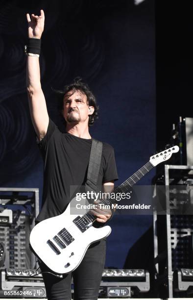 Joe Duplantier of Gojira performs during the Monster Energy Aftershock Festival at Discovery Park on October 21, 2017 in Sacramento, California.