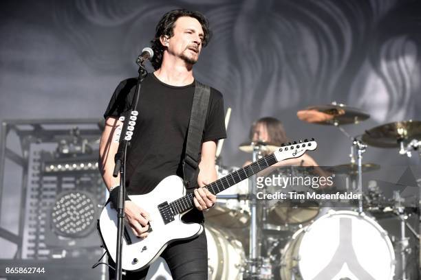 Joe Duplantier of Gojira performs during the Monster Energy Aftershock Festival at Discovery Park on October 21, 2017 in Sacramento, California.