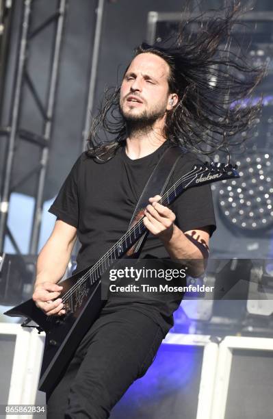 Christian Andreu of Gojira performs during the Monster Energy Aftershock Festival at Discovery Park on October 21, 2017 in Sacramento, California.