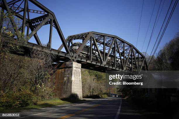Norfolk Southern Corp. Coal train crosses a bridge in Elkhorn, West Virginia, U.S., on Thursday, Oct. 19, 2017. Norfolk Southern Corp. Is scheduled...
