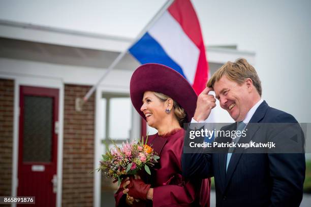 King Willem-Alexander of The Netherlands and Queen Maxima of The Netherlands visit water pomp system Gemaal Eemnes and sail with the ferry boat to...