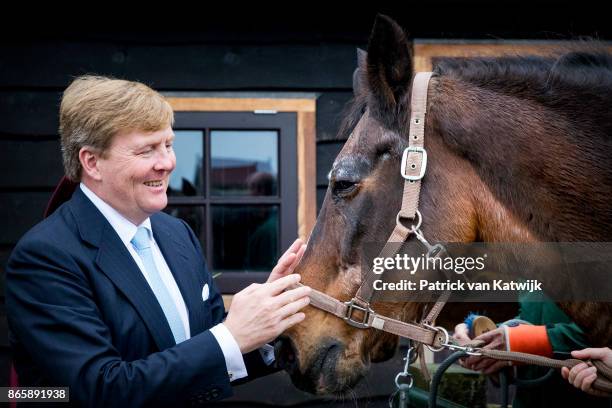 King Willem-Alexander of The Netherlands visits farm Het Gagelgat during there region visit to Eemland on October 24, 2017 in Soest, Netherlands.