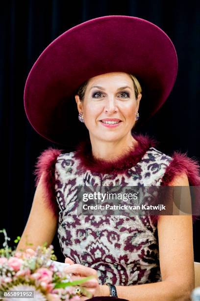 Queen Maxima of The Netherlands visits the water pomp system Gemaal Eemnes during there region visit to Eemland on October 24, 2017 in Eemnes,...