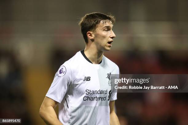 Corey Whelan of Liverpool during the Premier League 2 fixture between Manchester United and Liverpool at Leigh Sports Village on October 23, 2017 in...