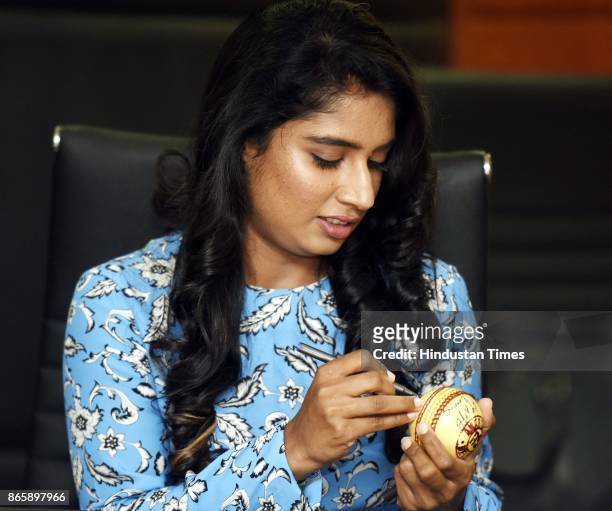 Indian Women's Cricket Team Captain Mithali Raj, during the FICCI Ladies Organisation engages in an interactive session titled Breaking Boundaries at...