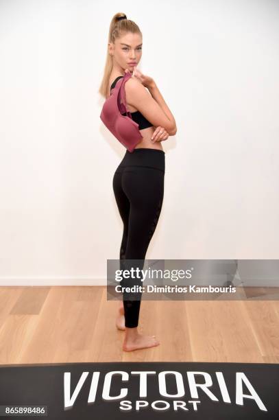 Train Like an Angel with Stella Maxwell in Victorias Secret Angel Max Sport Bra at Sky Ting Yoga on October 24, 2017 in New York City.