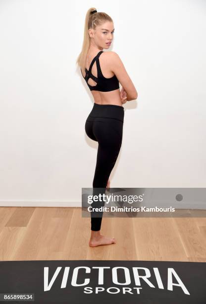 Train Like an Angel with Stella Maxwell in Victorias Secret Angel Max Sport Bra at Sky Ting Yoga on October 24, 2017 in New York City.
