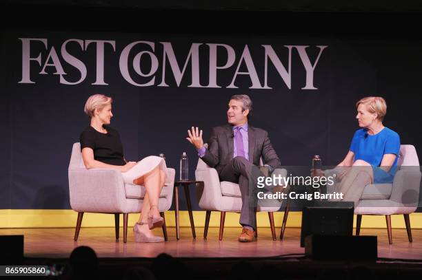 Nicole Laporte, Andy Cohen and Cecile Richard speak onstage at Andy Cohen and Cecile Richards on Activism, Pop Culture, and Why Authenticity Is The...