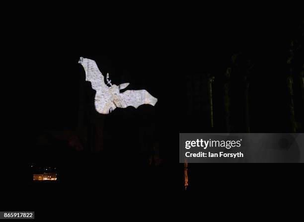 Light display illuminates the ruins of the historic Whitby Abbey on October 24, 2017 in Whitby, England. The famous Benedictine abbey was the...