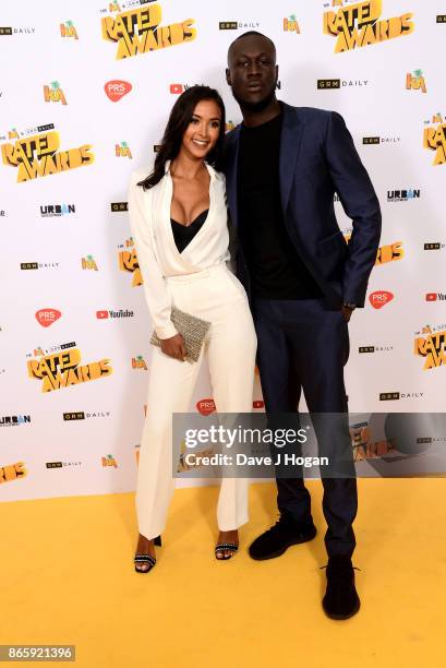 Maya Jama and Stormzy attend UK Grime and Hip Hop, the KA & GRM Daily RATED AWARDS, at legendary music venue, The Roundhouse on October 24, 2017 in...