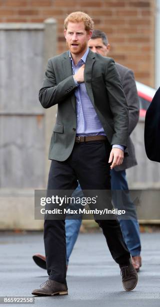 Prince Harry visits St Michael's on Wyre village hall on October 23, 2017 in St Michael's on Wyre, England.