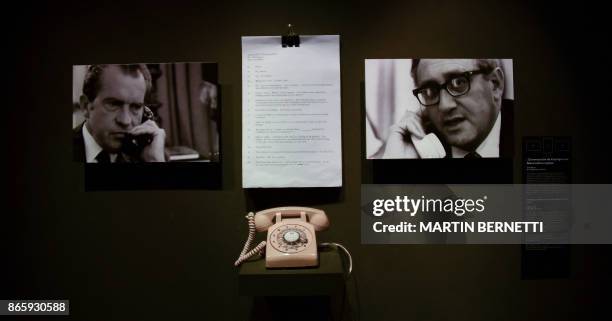 View of pictures of late former US President Richard Nixon and former US Secretary of State Henry Kissinger displayed at the Museum of Memory and...