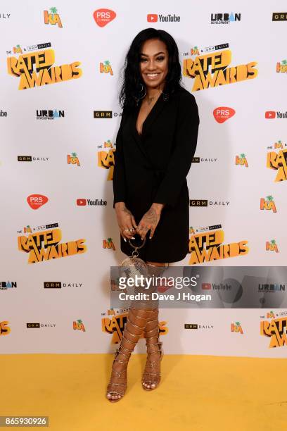 Karis Anderson attends UK Grime and Hip Hop, the KA & GRM Daily RATED AWARDS, at legendary music venue, The Roundhouse on October 24, 2017 in London,...