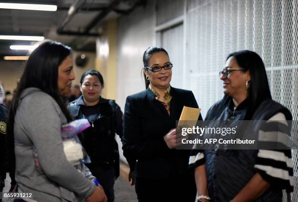 Former Guatemalan vice-president Roxana Baldetti is pictured as she arrives to attend a hearing at the court in Guatemala City on October 24, 2017....