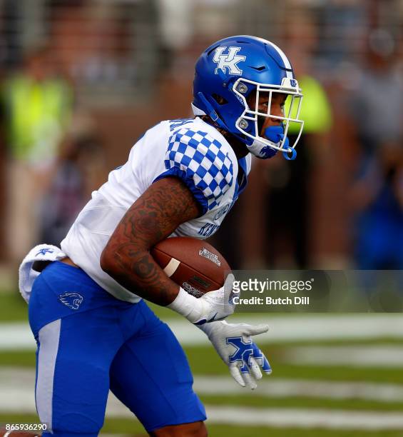 Lynn Bowden Jr. #1 of the Kentucky Wildcats carries the ball during a kick return during the first half of an NCAA football game against the...