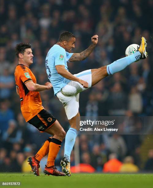 Ben Marshall of Wolverhampton Wanderers and Danilo of Manchester City battle for the ball during the Carabao Cup Fourth Round match between...