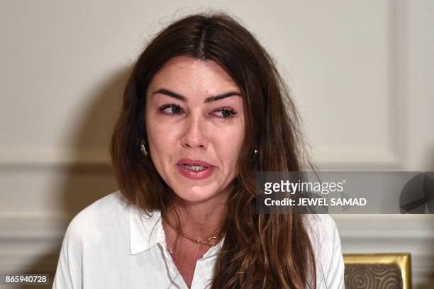 Mimi Haleyi, a former production assistant, alleges being sexually assaulted by movie mogul Harvey Weinstein during a press conference in New York on...