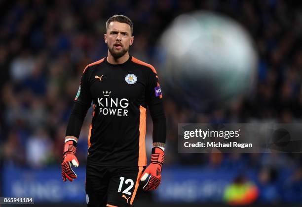 Ben Hamer of Leicester City looks on during the Caraboa Cup Fourth Round match between Leicester City and Leeds United at The King Power Stadium on...