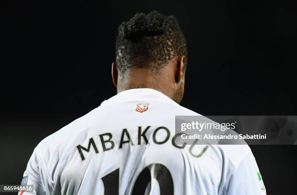 Jerry Mbakogu of FC Carpi reacts during the Serie B match between FC Carpi and US Citta di Palermo on October 24, 2017 in Carpi, Italy.