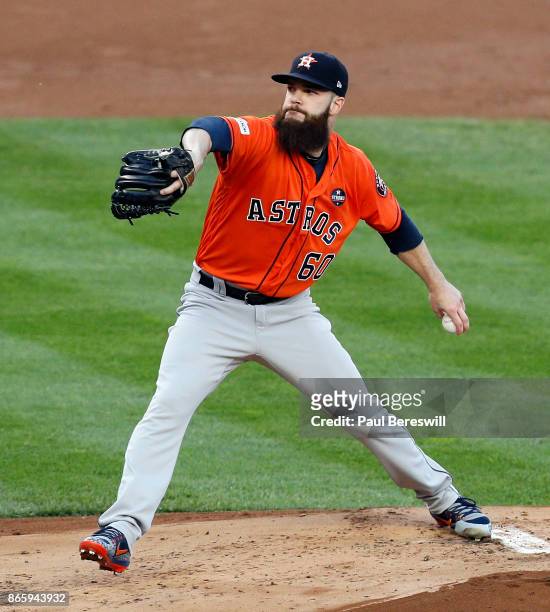Pitcher Dallas Keuchel of the Houston Astros pitches in game 5 of the American League Championship Series against the New York Yankees on October 18,...