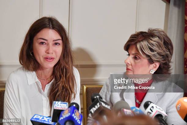 Attorney Gloria Allred holds a press conference with new alleged victim of Harvey Weinstein, Mimi Haleyi at Lotte New York Palace on October 24, 2017...