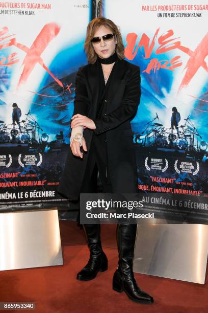 Yoshiki Hayashi attends the 'We are X' Premiere at UGC Cine Cite des Halles on October 24, 2017 in Paris, France.