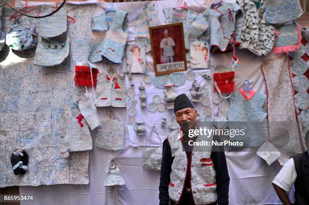 76yrs old, BABU KAJI MAHARJAN along with his skills by weaving wearable products from waste plastic materails during inauguration ceremony of Jyapu...