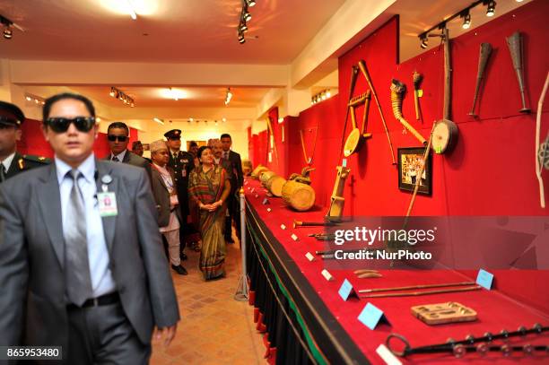 President Bidhya Devi Bhandari observing preserved traditional items during inauguration ceremony of Jyapu Museum on the occasion of 72nd United...