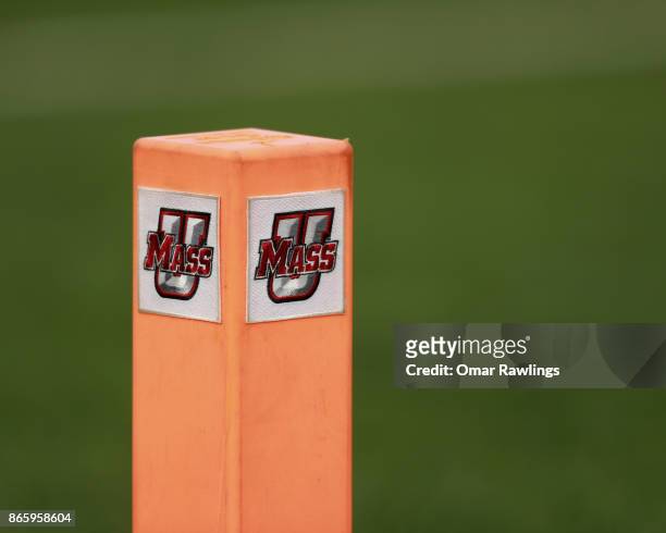 Massachusetts Minutemen pylon marker during the game against the Georgia Southern Eagles at McGuirk Alumni Staium on October 21, 2017 in Hadley,...