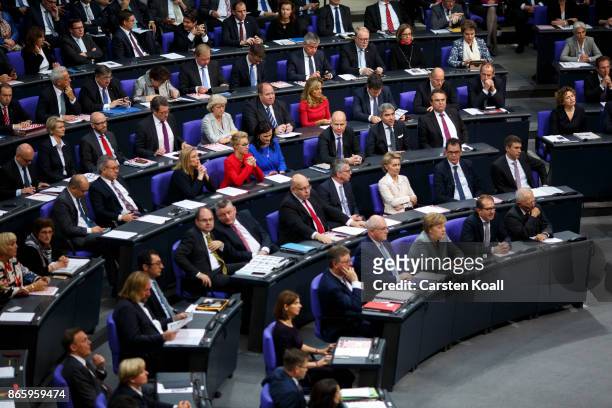 Members of the German Christian Democrats faction attend the opening session of the new Bundestag on October 24, 2017 in Berlin, Germany. Today's is...