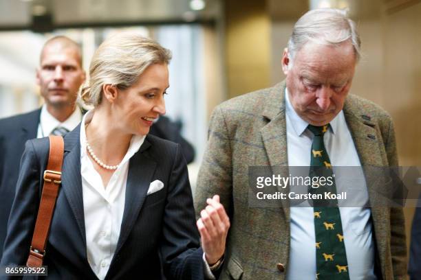 Co-leader of the AfD Bundestag faction Alice Weidel and Co-leader of the AfD Bundestag faction Alexander Gauland walk to the opening session of the...