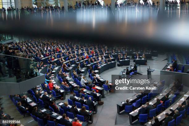 Members of the parliament attend the opening session of the new Bundestag on October 24, 2017 in Berlin, Germany. Today's is the first session since...