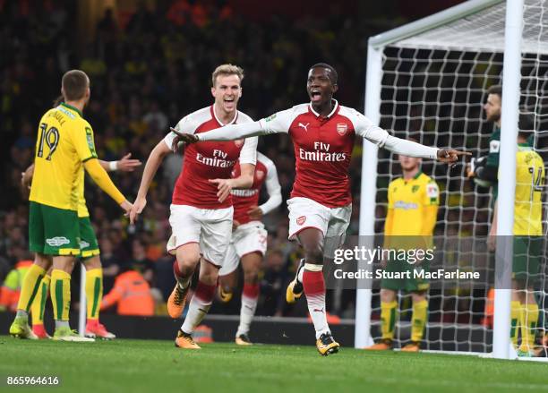 Eddie Nketiah celebrates scoring the 2nd Arsenal goal during the Carabao Cup Fourth Round match between Arsenal and Norwich City at Emirates Stadium...