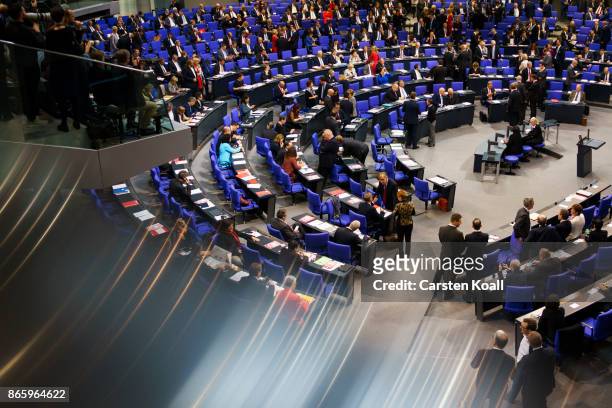 Members of the parliament attend the opening session of the new Bundestag on October 24, 2017 in Berlin, Germany. Today's is the first session since...
