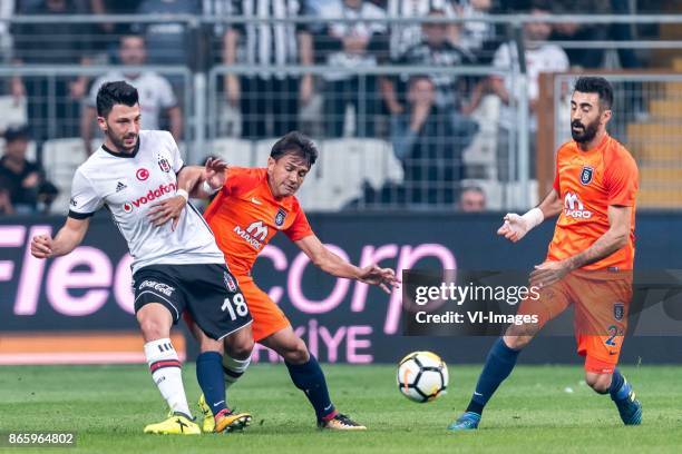 Tolgay Ali Arslan of Besiktas JK , Jose Marcio Da Costa of Istanbul Medipol Basaksehir FK, Mahmut Tekdemir of Istanbul Medipol Basaksehir FK during...