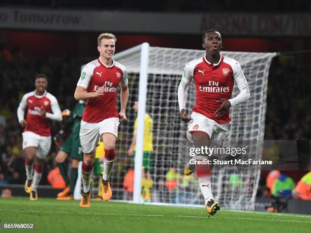 Eddie Nketiah celebrates scoring the 2nd Arsenal goal during the Carabao Cup Fourth Round match between Arsenal and Norwich City at Emirates Stadium...