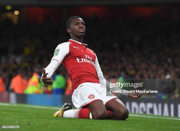 Eddie Nketiah celebrates scoring the 2nd Arsenal goal during the Carabao Cup Fourth Round match between Arsenal and Norwich City at Emirates Stadium...