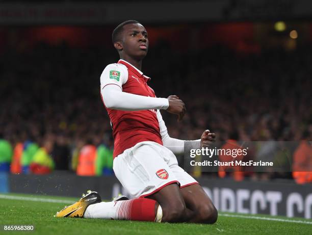 Eddie Nketiah celebrates scoring the 2nd Arsenal goal during the Carabao Cup Fourth Round match between Arsenal and Norwich City at Emirates Stadium...