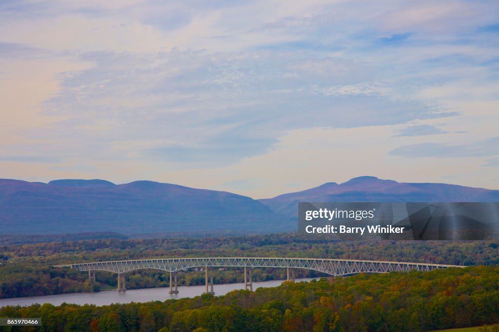 Kingston-Rhinecliff Bridge and Catskill Mountains in late autumn afternoon, Dutchess County, NY