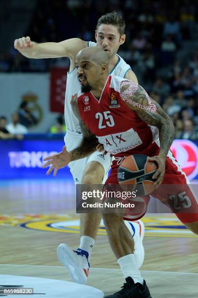 Of AX Armani Exchange Olimpia Milan during the 2017/2018 Turkish Airlines Euroleague Regular Season Round 3 game between Real Madrid v AX Armani...