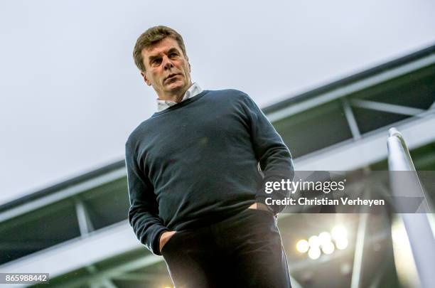 Head Coach Dieter Hecking of Borussia Moenchengladbach ahead the DFB Cup match between Fortuna Duesseldorf and Borussia Moenchengladbach at...