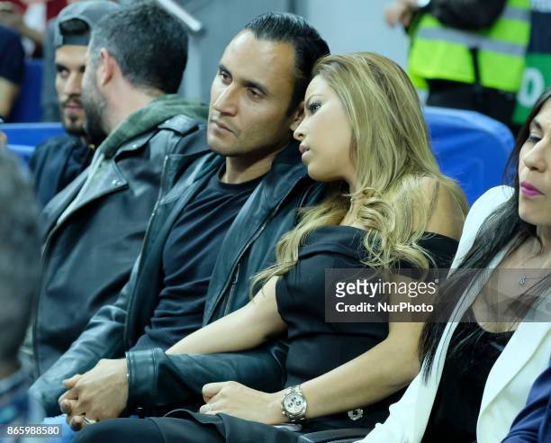 Keylor Navas and Andrea Salas during the 2017/2018 Turkish Airlines Euroleague Regular Season Round 3 game between Real Madrid v AX Armani Exchange...