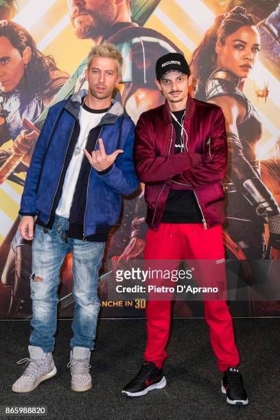 Danti and Fabio Rovazzi attends the 'Thor: Ragnarok' premiere on October 24, 2017 in Milan, Italy.